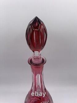 Vintage Imperlux Crystal Decanter Cranberry Cut to Clear Coloring 14.5 German