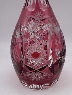 Vintage Imperlux Crystal Decanter Cranberry Cut to Clear Coloring 14.5 German