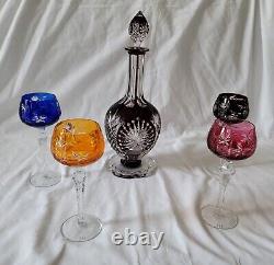 Vintage Imperlux-Lausitzer Hand Cut Crystal Footed Decanter & 4 Goblet Set