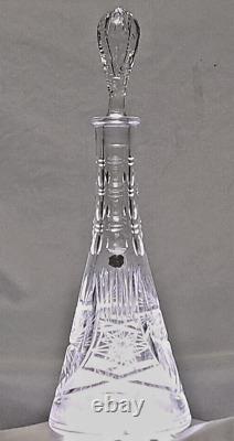 Vintage Lead Crystal Decanter Bohemia Czech Etched Hand Cut Conical Cottage Core