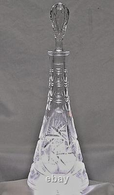 Vintage Lead Crystal Decanter Bohemia Czech Etched Hand Cut Conical Cottage Core