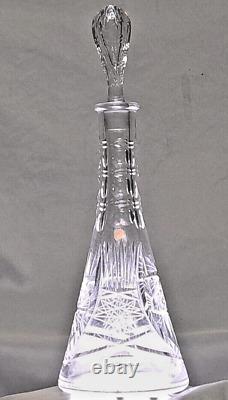 Vintage Lead Crystal Decanter Bohemia Czech Etched Hand Cut Conical Cottage Core