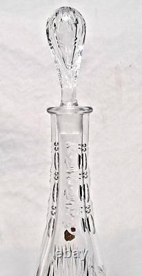 Vintage Lead Crystal Decanter Bohemia Czech Etched Hand Cut Conical Cottage Core