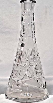 Vintage Lead Crystal Decanter Bohemia Czech Etched Hand Cut Conical Cottage Core