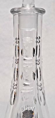 Vintage Lead Crystal Decanter Bohemia Czech Etched Hand Cut Conical Cottage Core