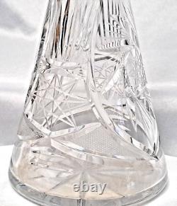 Vintage Lead Crystal Decanter Bohemia Czech Etched Hand Cut Conical Cottage Core