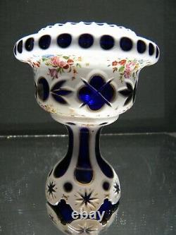 Vintage Moser Bohemian Cased Glass Cut to Cobalt Blue Vase