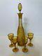 Vintage Moser Bohemian Cut Glass Amber Liquor Decanter With4 Goblets