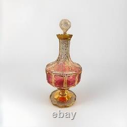 Vintage Moser Cranberry Decanter With Two Cordial Glasses. Beautiful Condition