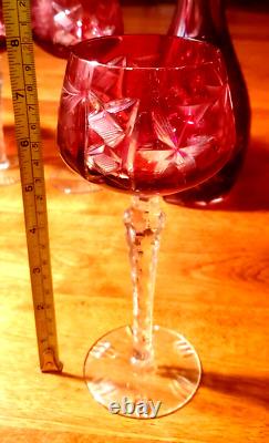 Vintage Nachtman Traube Cut Glass Lead Crystal Red Decanter Goblet Wine Glass