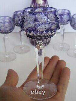Vintage Nachtmann Bleikristall Amethyst Cut to Clear Decanter & (6) Glass Set