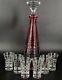 Vintage Nachtmann Cranberry Cut To Clear 13 Decanter With 6 Etched Shot Glasses