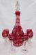 Vintage Nachtmann Cranberry Cut To Clear Crystal Decanter & 6 Cordials