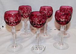 Vintage Nachtmann Cranberry Cut to Clear Crystal Decanter & 6 Cordials