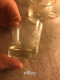 Vintage Nude Decanter & Shot Glasses Cut Glass naked ladies palm trees hula