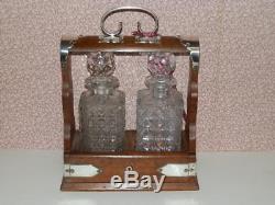 Vintage Pair Of Collectable, Cut Glass, Decanters in Solid Wood Tantalus