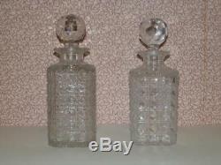 Vintage Pair Of Collectable, Cut Glass, Decanters in Solid Wood Tantalus