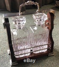 Vintage Pair Of Collectable Cut Glass Decanters in Solid Wood Tantalus -Lockable