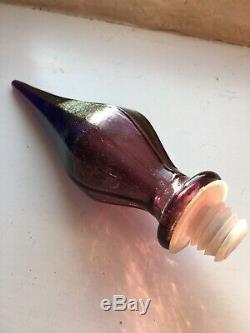 Vintage Plum Glass Genie Bottle 1960s Italian Empoli 58cm Diamond Cut Decanter