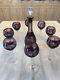 Vintage Purple Cut To Clear Bohemian Crystal Decanter And 8 Glasses