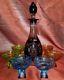 Vintage Purple Cut To Clear Bohemian Glass Decanter Set With 6 Glasses Green Blue