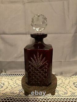 Vintage Red Cut To Clear Pineapple Cut Decanter