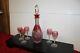 Vintage Rexxford Cranberry Cut To Clear Decanter Set Strawberry Diamond