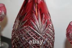 Vintage Rexxford Cranberry Cut to Clear Decanter Set Strawberry Diamond