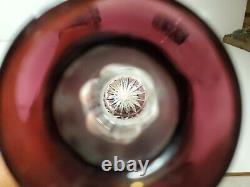 Vintage Ruby Cut to Clear Glass Decanter & 5 Stemware Wine Glasses