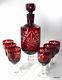Vintage Ruby Red Cut To Clear Bohemian Czech Crystal Decanter & 6 Glasses Set