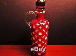 Vintage Ruby Red Flash Overlay Cut to White Decanter Carafe With Applied Handle