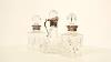 Vintage Set Of 3 Cut Glass Decanters Silver Collars 1990
