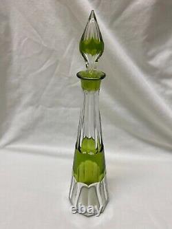 Vintage Signed Val St. Lambert Light Green Cut to Clear Decanter