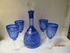 Vintage Sorelle Cobalt Cut To Clear Wine Decanter With 4 Glasses