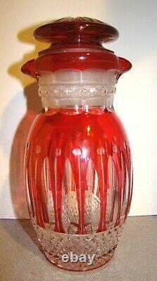 Vintage St. Louis Tommy Cranberry Cut To Clear Glass Cocktail Shaker Decanter