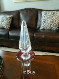 Vintage St. Saint Louis Massenet French Crystal Cranberry Cut to Clear DECANTER