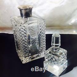 Vintage Sterling Lead Crystal Liquor Decanter Rectangle Cut Glass Very Fine