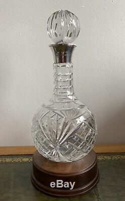 Vintage Sterling Silver Collared Cut Crystal Hogget Port Decanter
