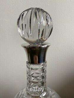 Vintage Sterling Silver Collared Cut Crystal Hogget Port Decanter