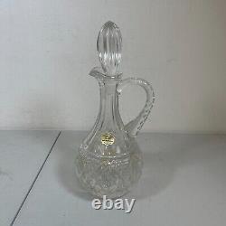 Vintage Tall 11.5 Ornate Crystal Glass Handled Decanter withStopper, Cut Stipped