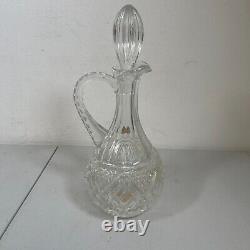Vintage Tall 11.5 Ornate Crystal Glass Handled Decanter withStopper, Cut Stipped