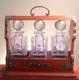 Vintage Tantalus Triple Decanter Set With Locking Case And Labels