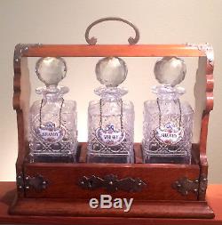 Vintage Tantalus Triple Decanter Set with Locking Case and Labels