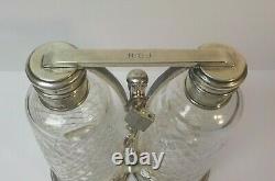 Vintage Tiffany & Co. Tantalus, Sterling Silver Stand, Cut Glass Bottles & Key