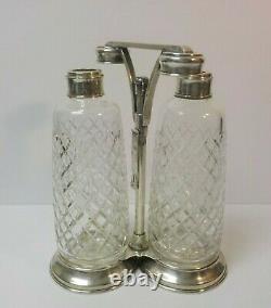 Vintage Tiffany & Co. Tantalus, Sterling Silver Stand, Cut Glass Bottles & Key
