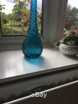 Vintage Turquoise Hobnail MCM Italian Empoli Genie Bottle Decanter Bubble Glass