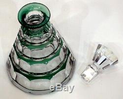 Vintage VAL ST LAMBERT Crystal EMERALD GREEN Cut to Clear SHIP'S LIQUOR DECANTER