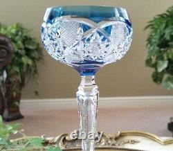 Vintage VAL ST LAMBERT French Blue Cut to Clear Crystal Wine Goblet Saarbrucken