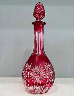 Vintage Val St Lambert Cranberry Cased Cut Clear Crystal Decanter Quick Sale
