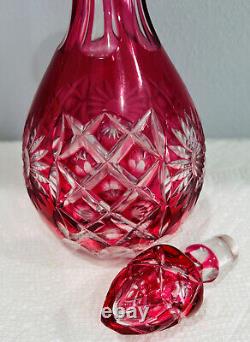 Vintage Val St Lambert Cranberry Cased Cut Clear Crystal Decanter Quick Sale
